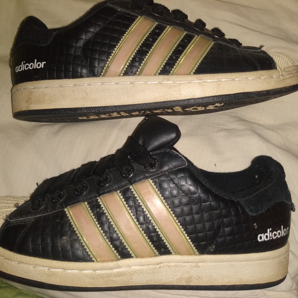 Adidas Black and Tan Sneakers with Signature Stripes